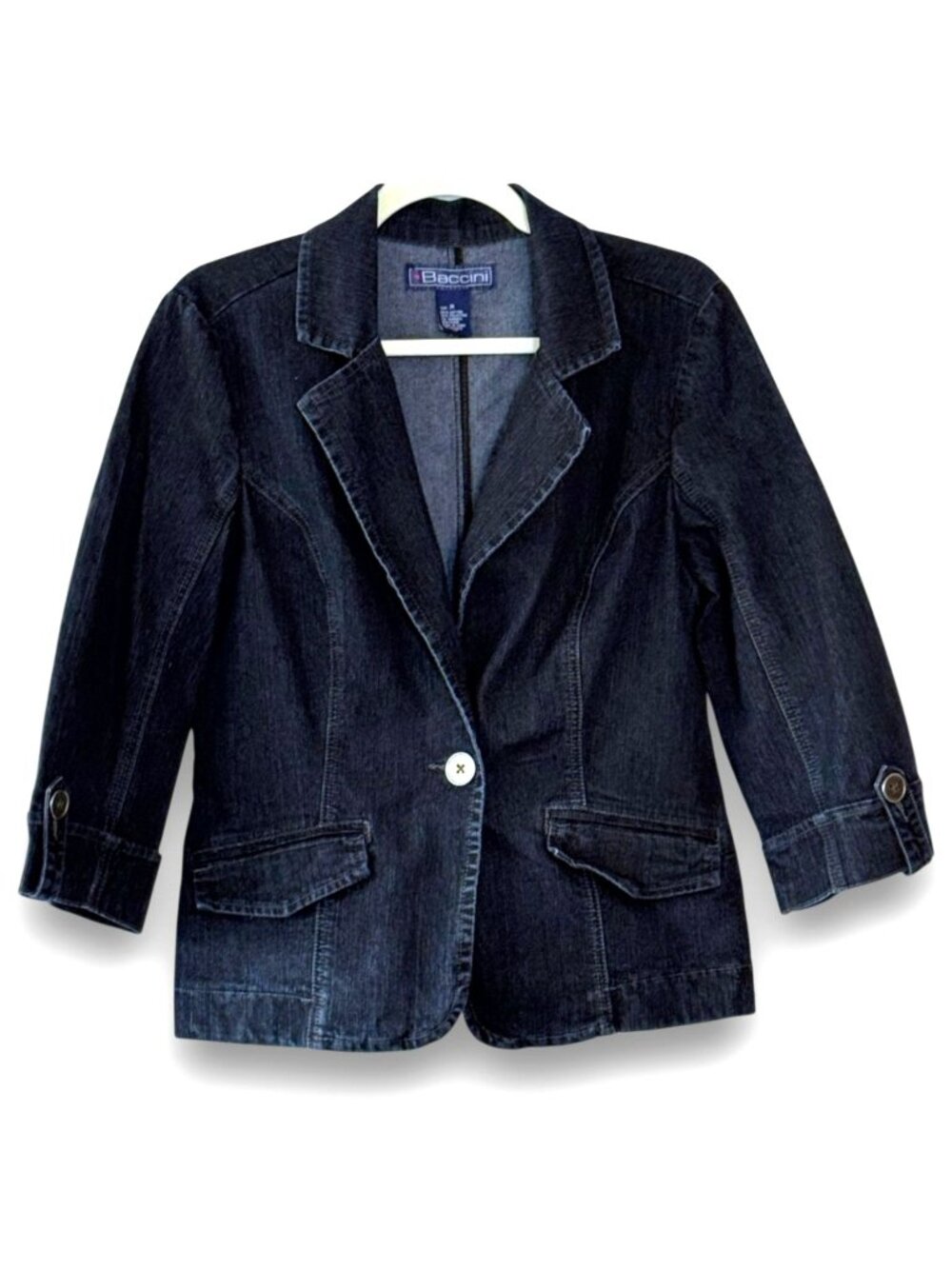 Y2K Baccini Dark Wash Denim Blazer Jacket Accent Buttons - Medium
